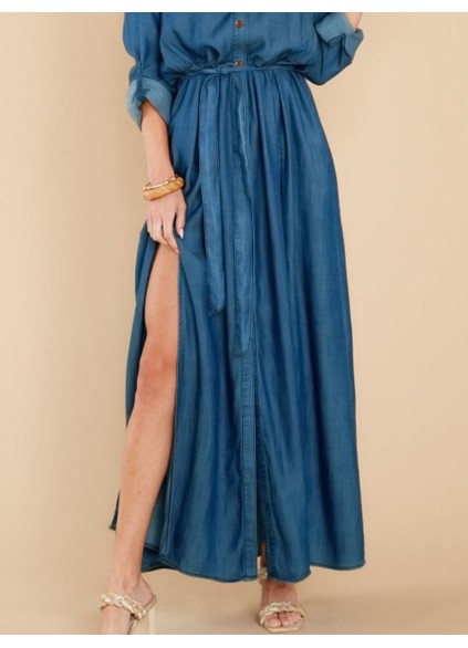 Women's Style Sexy Slit Long Sleeve Maxi Dress