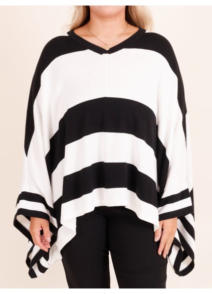 Black and white striped bat sleeved loose fitting sweater