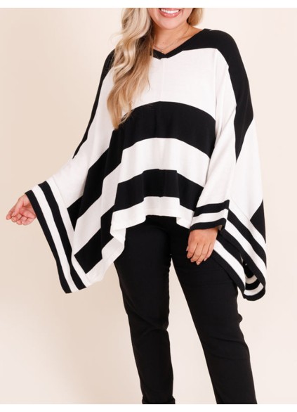 Black and white striped bat sleeved loose fitting sweater