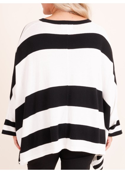 Black and white striped bat sleeved loose fitting sweater