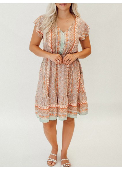 Bohemian geometric flower pattern dress