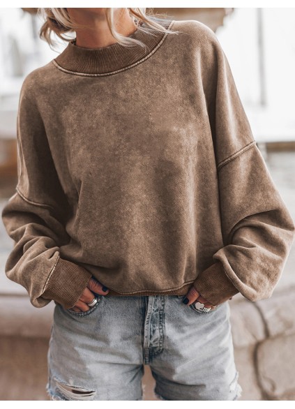 Brown Drop Shoulder Crew Neck Pullover Sweatshirt