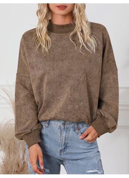 Brown Drop Shoulder Crew Neck Pullover Sweatshirt