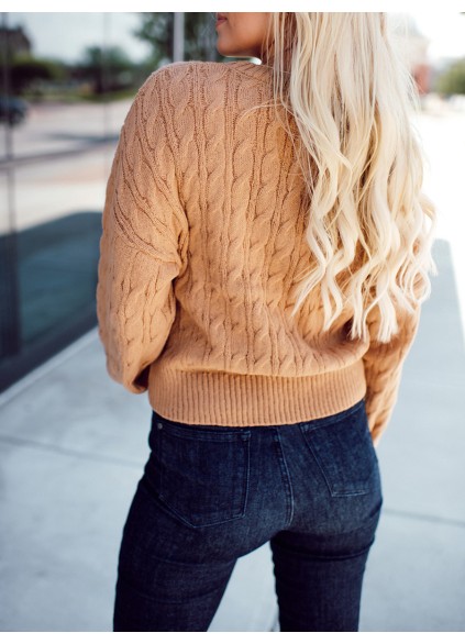 Brown Jacquard Textured Knitted Sweater