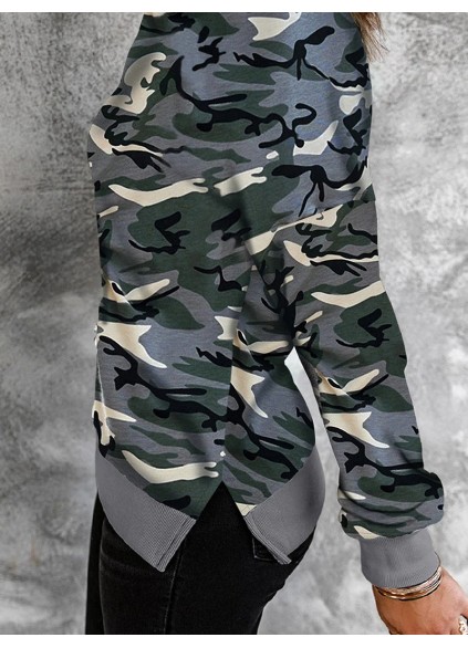 Casual camouflage print crew neck sweatshirt