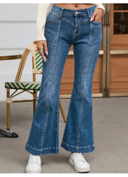 Casual classic solid color flared jeans