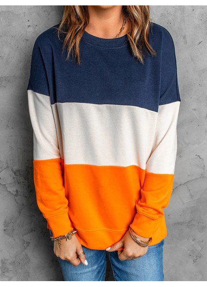 Casual color block loose sweatshirt