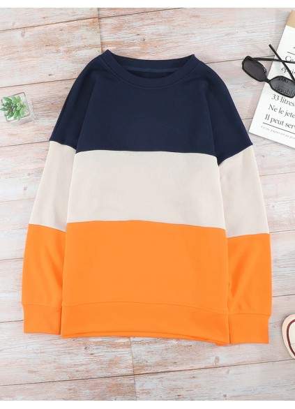 Casual color block loose sweatshirt