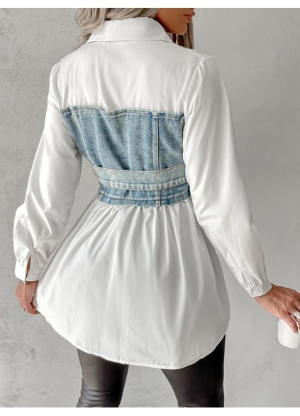 casual denim patchwork shirt dress