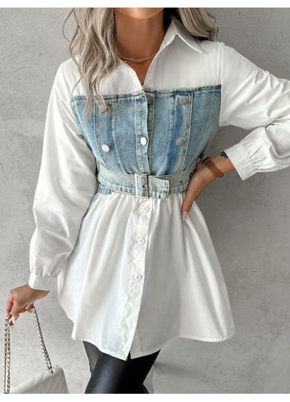 casual denim patchwork shirt dress