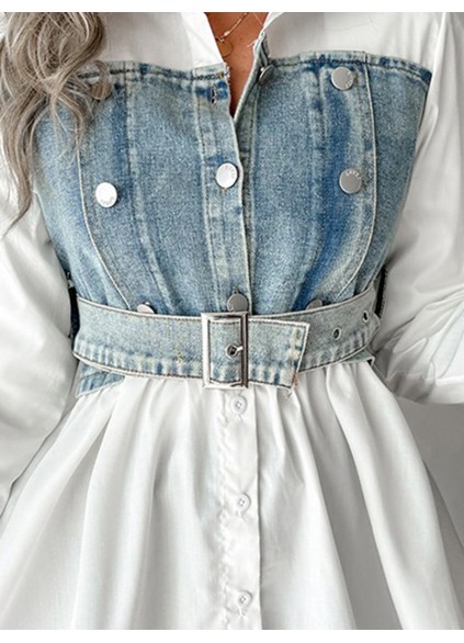 casual denim patchwork shirt dress