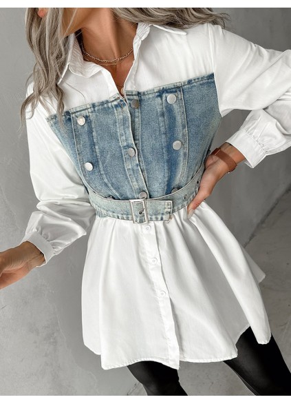 casual denim patchwork shirt dress