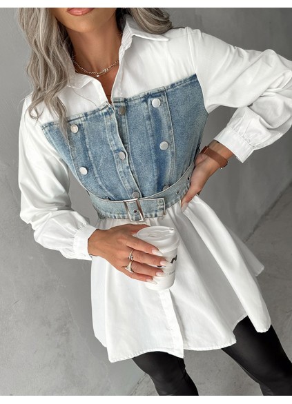 casual denim patchwork shirt dress