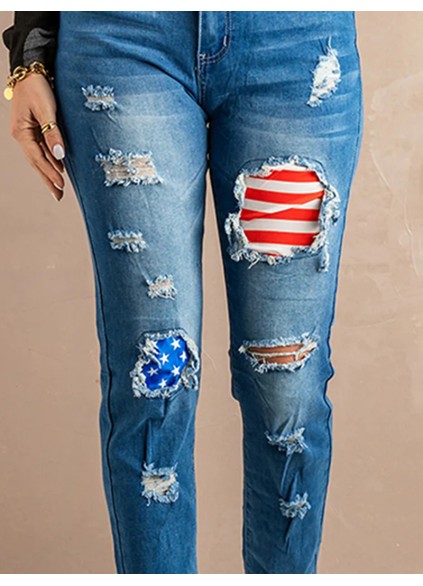 Casual flag print patchwork jeans