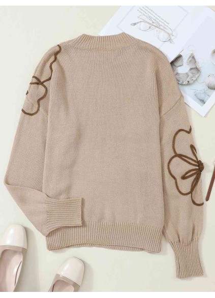 Casual floral pattern solid color sweater