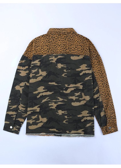 Casual leopard print patchwork camouflage jacket