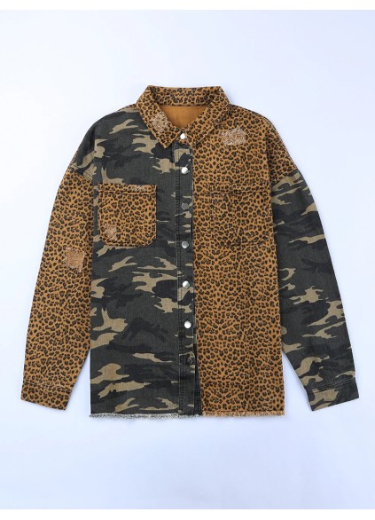 Casual leopard print patchwork camouflage jacket