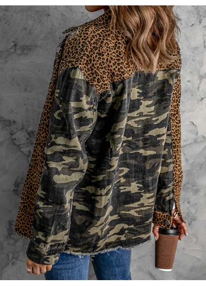 Casual leopard print patchwork camouflage jacket