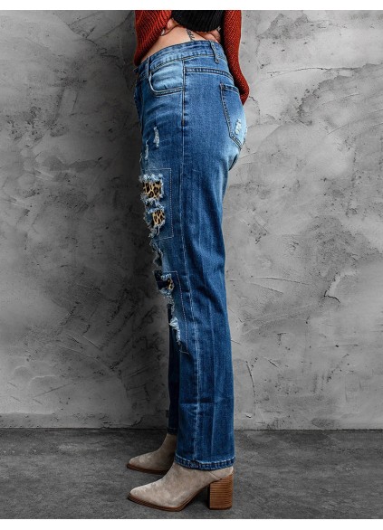 Casual leopard print patchwork jeans