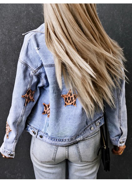 Casual leopard print star patchwork denim jacket