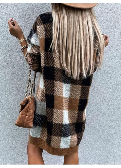 Casual loose contrast plaid dress