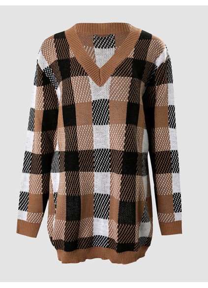 Casual loose contrast plaid dress