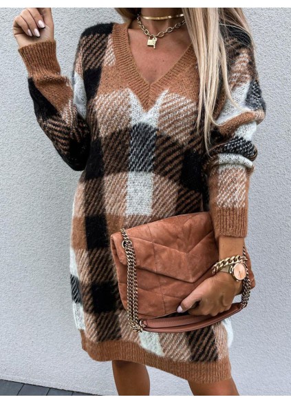 Casual loose contrast plaid dress