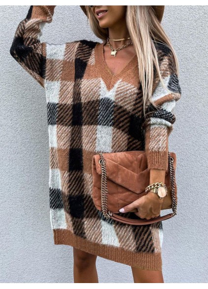 Casual loose contrast plaid dress