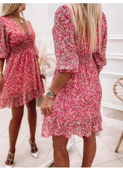 Casual printed V-neck mini dress