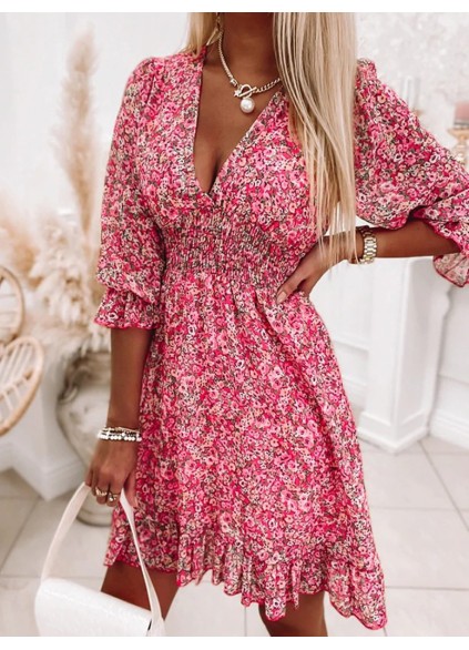 Casual printed V-neck mini dress