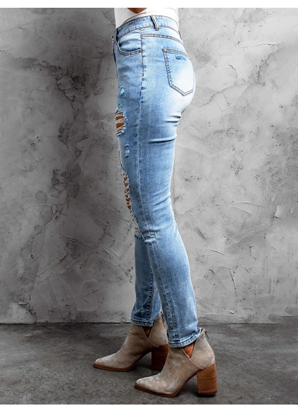 Casual ripped solid color women's jeans