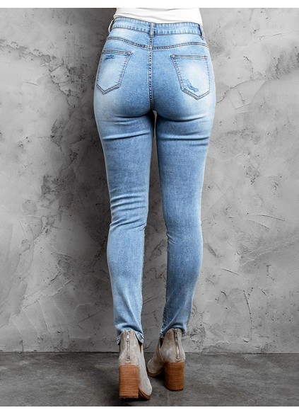 Casual ripped solid color women's jeans