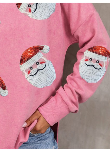 Casual Santa Claus printed pink sweatshirt