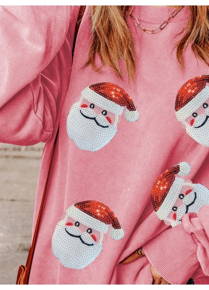 Casual Santa Claus printed pink sweatshirt