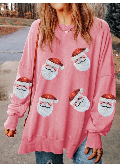 Casual Santa Claus printed pink sweatshirt