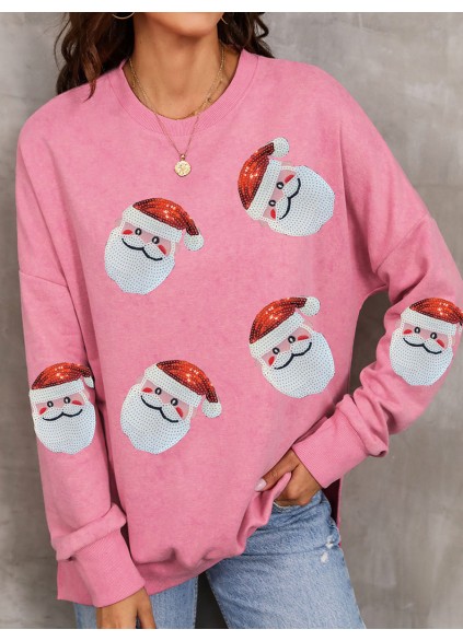 Casual Santa Claus printed pink sweatshirt