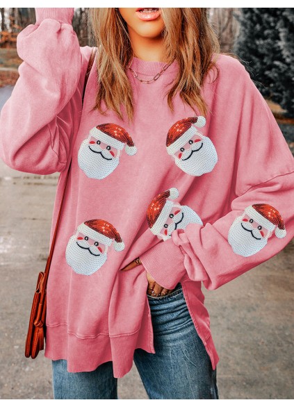 Casual Santa Claus printed pink sweatshirt