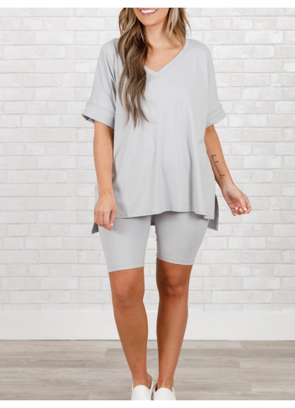 Casual slit short sleeved T-shirt shorts set