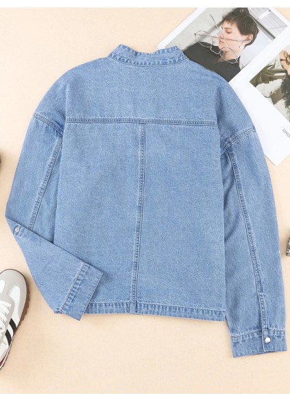 Casual solid color drawstring denim jacket