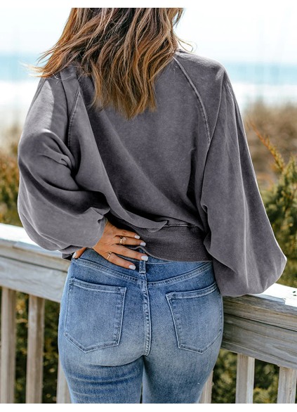 Casual solid color lantern sleeve sweatshirt