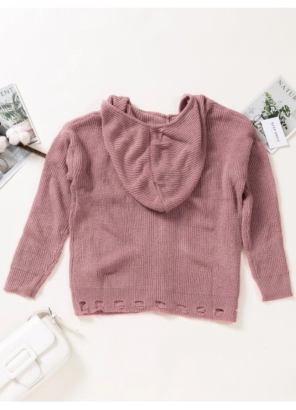 Casual solid color V-neck zipper sweater