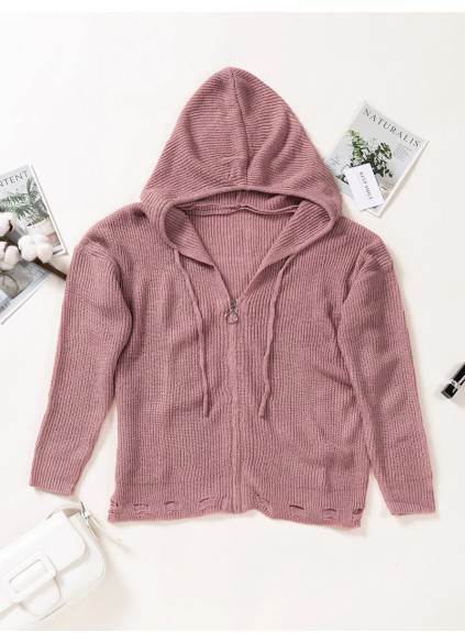 Casual solid color V-neck zipper sweater