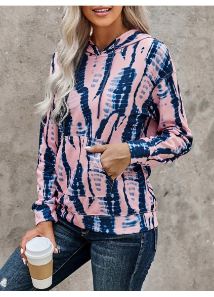 Casual Tie Dye Contrast Long Sleeve Hoodie