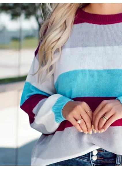 Colorful wide striped knitted sweater