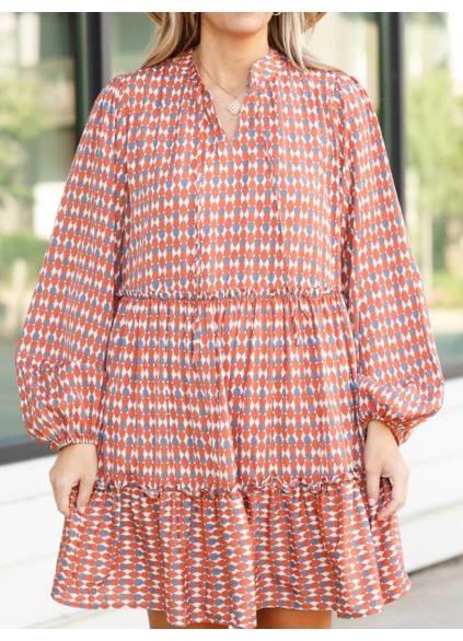 Contrast geometric printed loose fitting dress