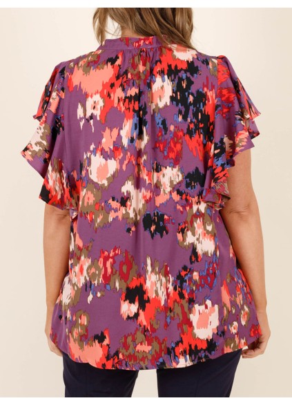 Contrast pattern ruffled short sleeved shirt