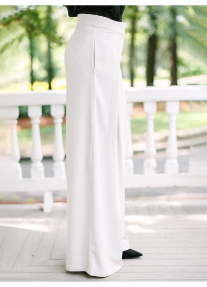 Cream White Wide Leg Trousers