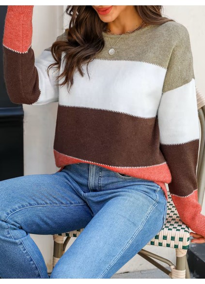 Crocheted color-blocked drop-sleeve sweater