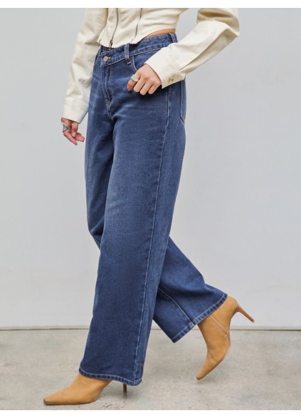 Denim High Waist Pocket Wide Leg Jeans