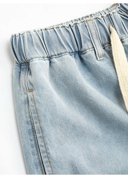 Denim High Waist Solid Tie Front Wide Leg